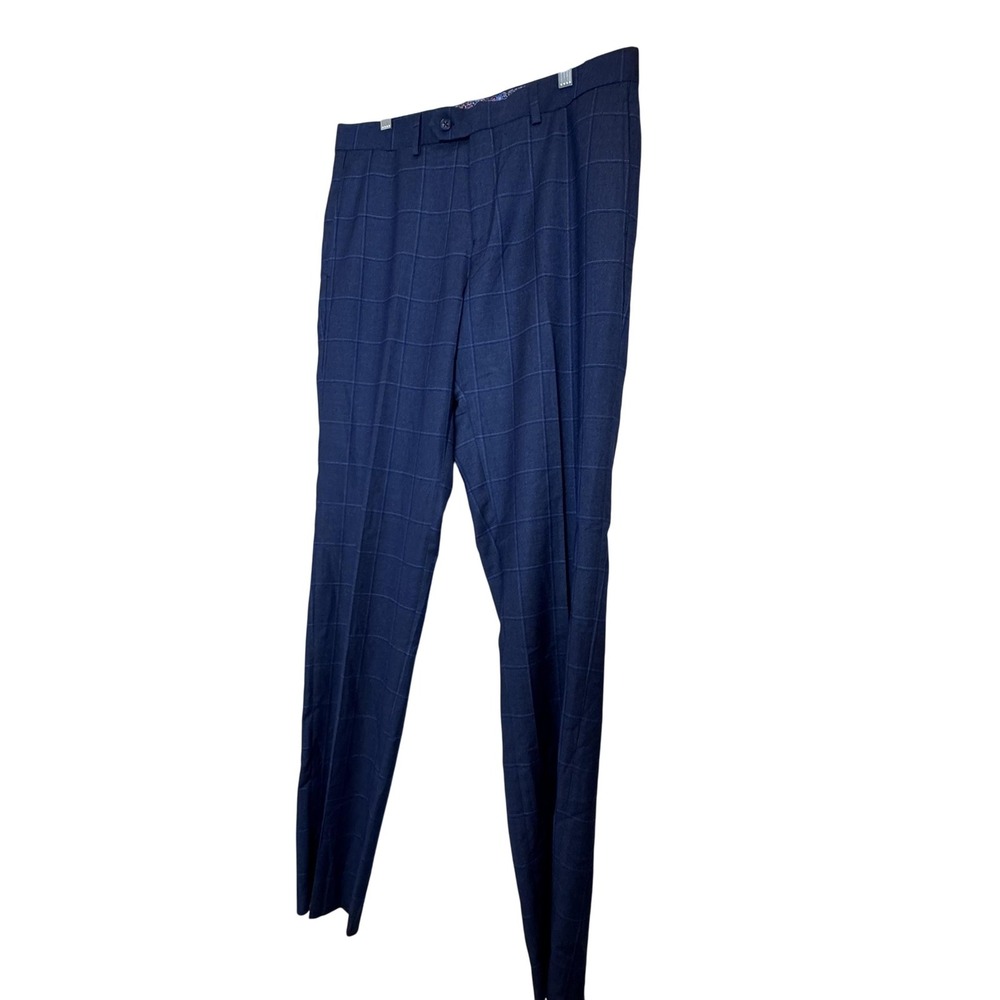 English Laundry Pants Mens 33 Windowpane Check Slim Dress Trouser Flat Front